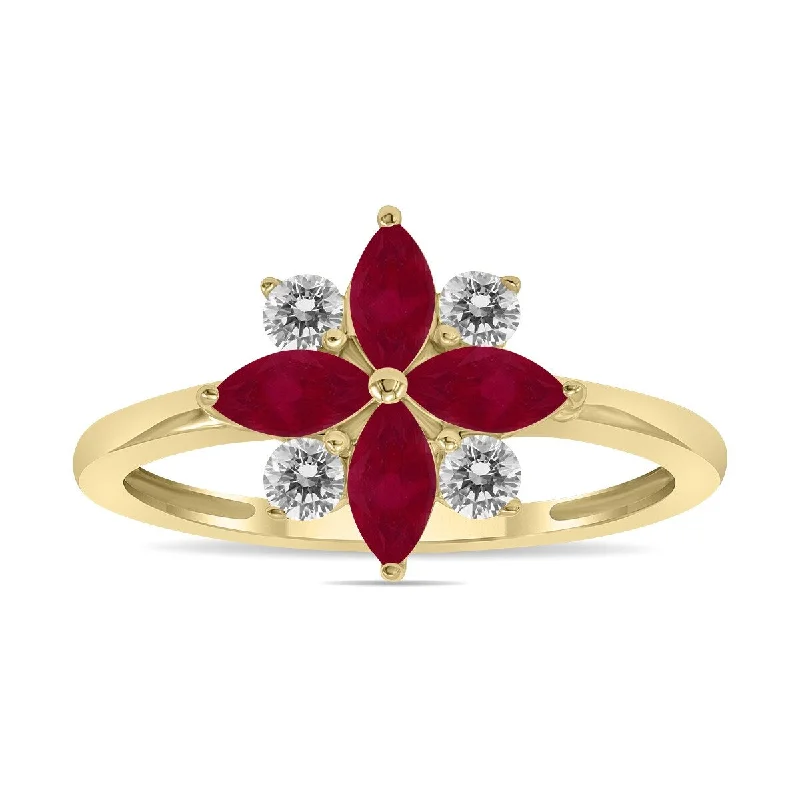 Women’s vintage style rings-Marquee Jewels 3/4 Carat TW Ruby and Diamond Flower Ring in 10K Yellow Gold