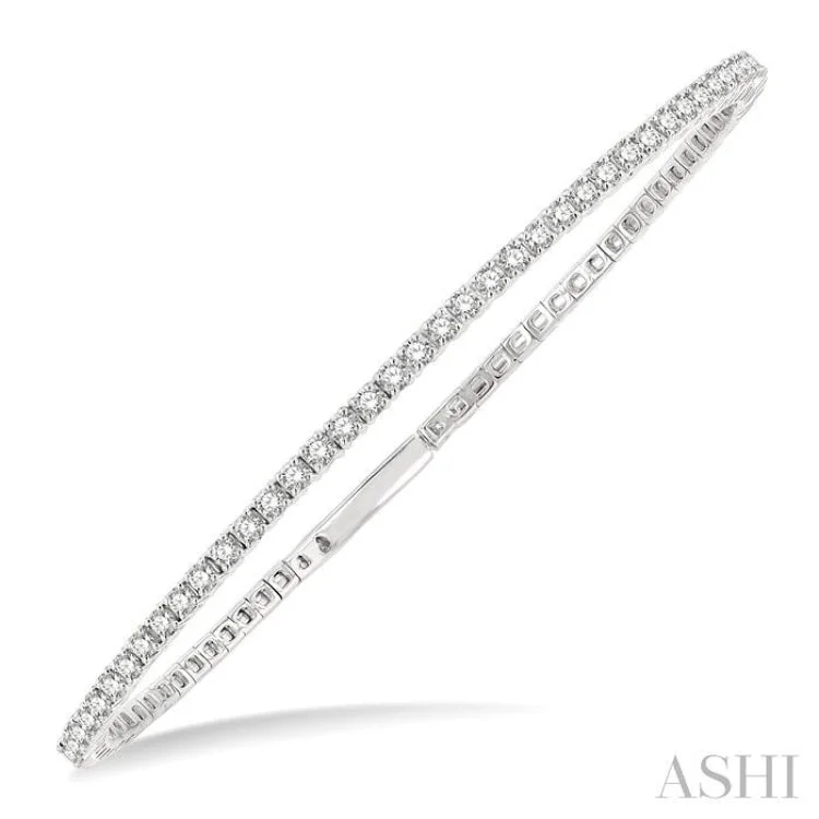 Women’s luxury bangle sets-1 ctw Round Cut Diamond Stackable Flexi Bangle in 14K White Gold