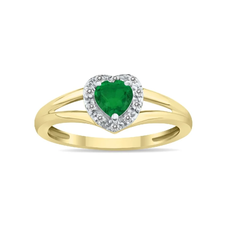 Women’s oval diamond rings-Marquee Jewels Heart Shape Emerald and Diamond Ring in 10K Yellow Gold