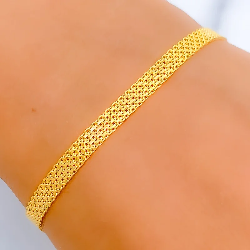 Women’s stackable bracelets-Glossy Dual Shade 22k Gold Flat Chain Bracelet