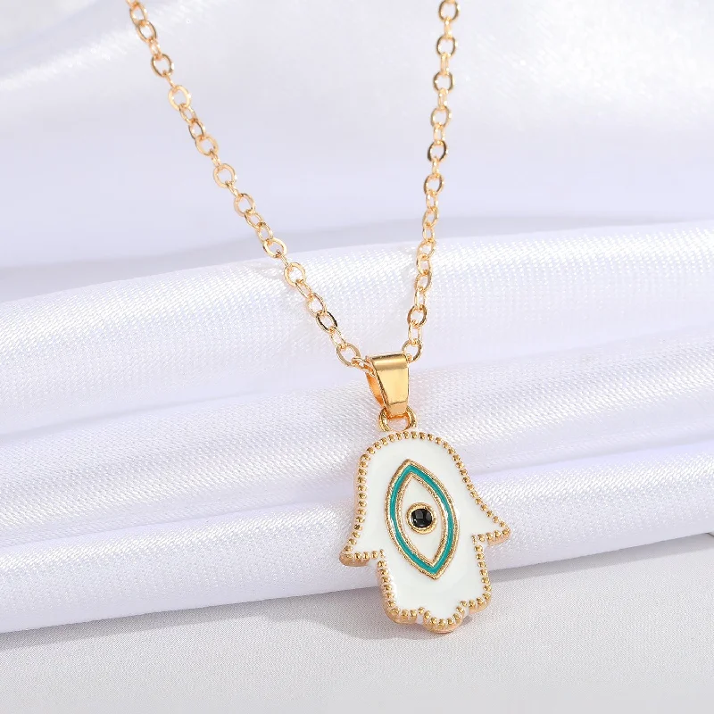 White Palm Light Blue Eye Necklace