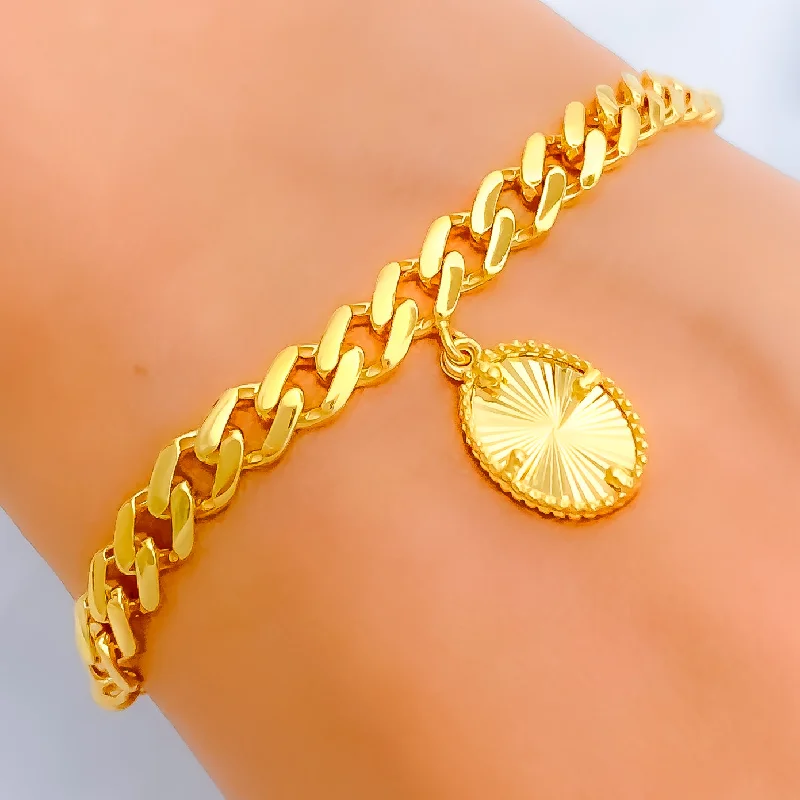 Women’s luxury bangle sets-Ritzy Hanging Charm 21k Gold Bracelet