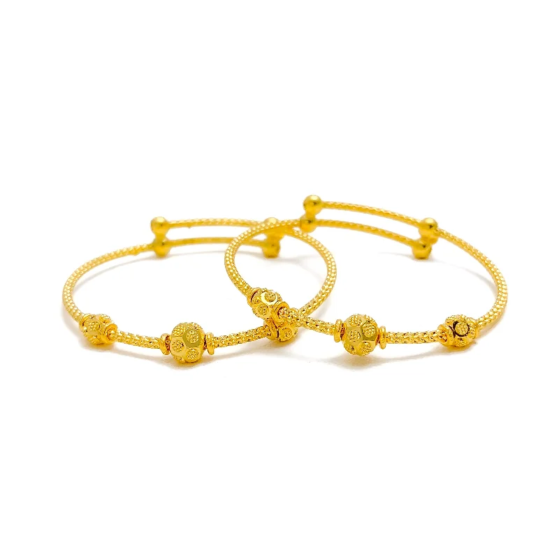 Women’s statement bracelets-Glossy Dotted 22k Gold Adjustable Baby Bangle Pair