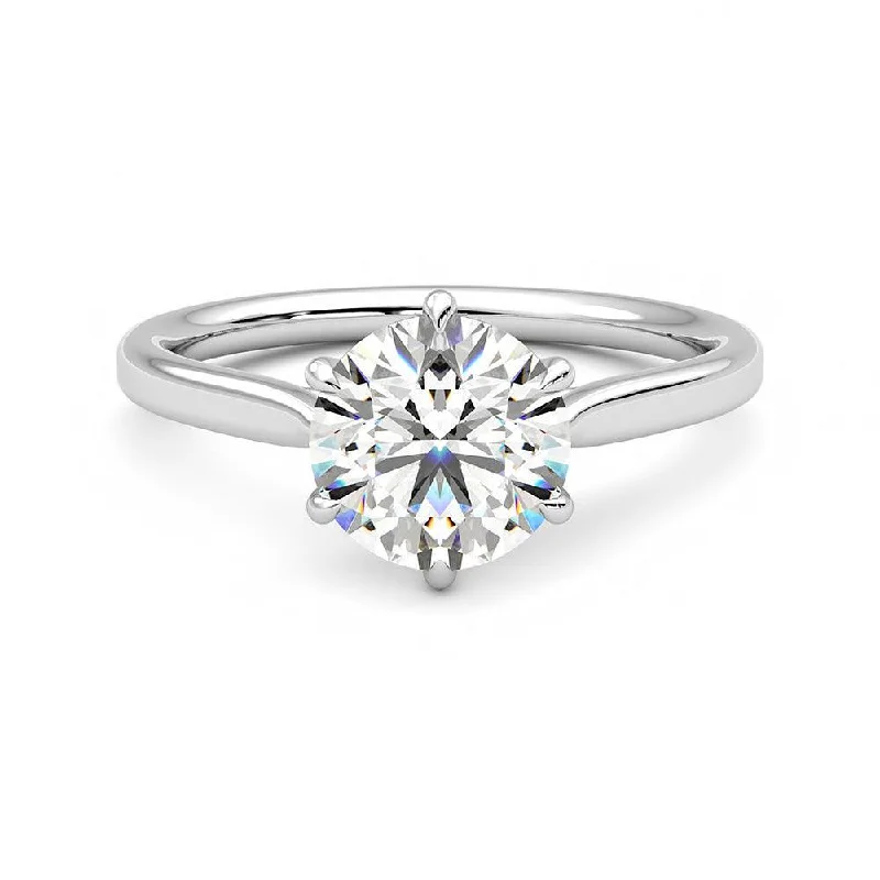 Women’s yellow gold engagement rings-Classic Six-Prong Moissanite Engagement Ring with Hidden Anniversary Stone Accent