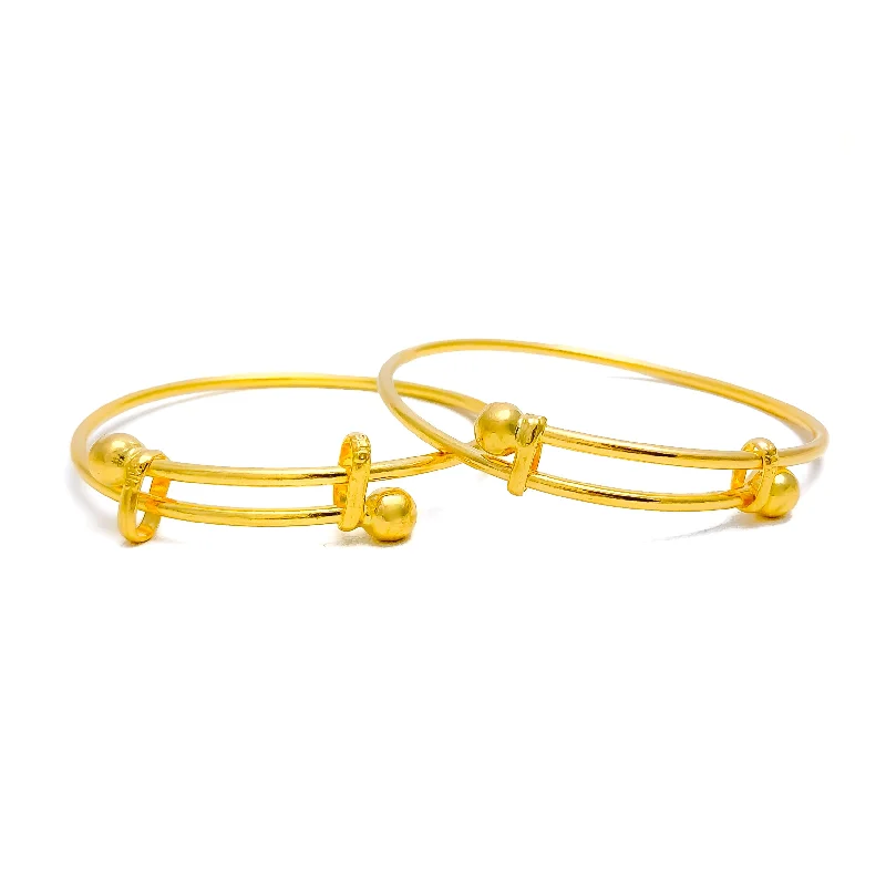 Women’s cuff bracelets-Plain Everyday 22k Gold Adjustable Baby Bangle Pair