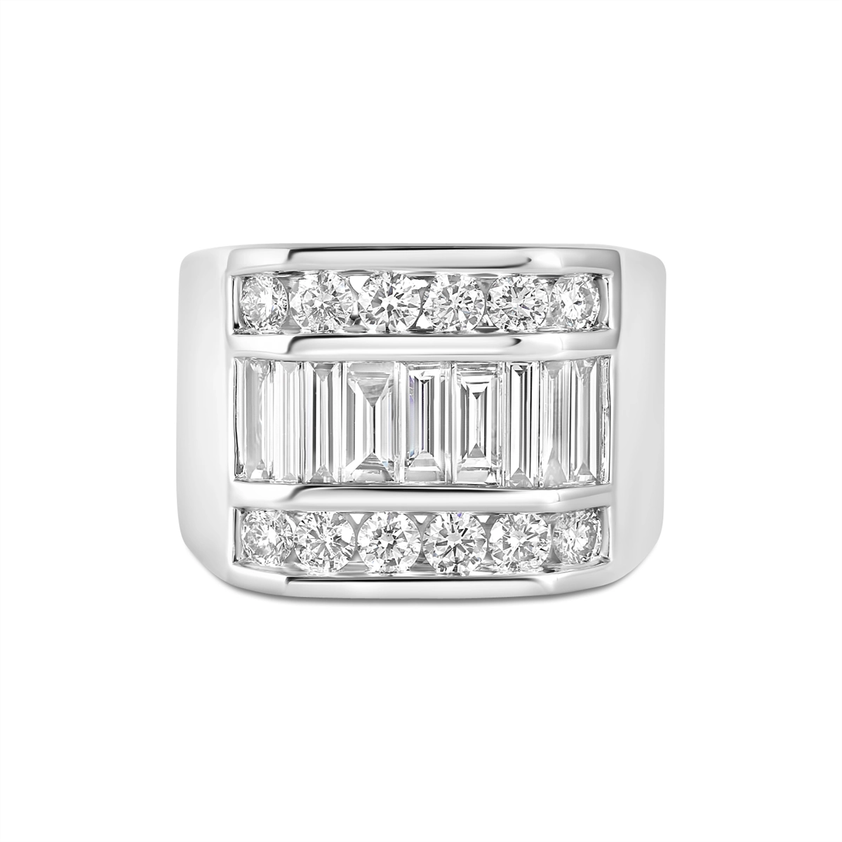 Women’s mixed metal engagement rings-Gents 14K White Gold Baguette and Round Diamond Ring