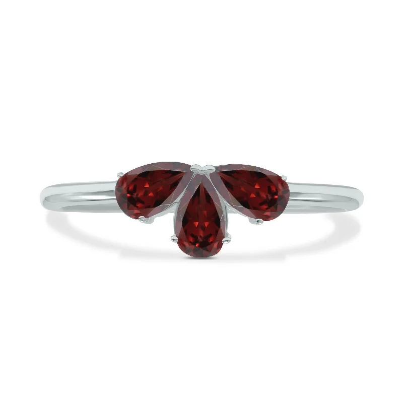 Women’s modern diamond rings-Marquee Jewels Garnet Pear Shape Three Stone Ring in 10K White Gold