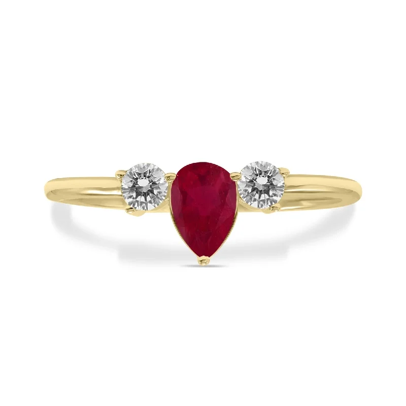 Women’s promise rings-Marquee Jewels 1/2 Carat TW Pear Shape Ruby and Diamond Ring in 10K Yellow Gold