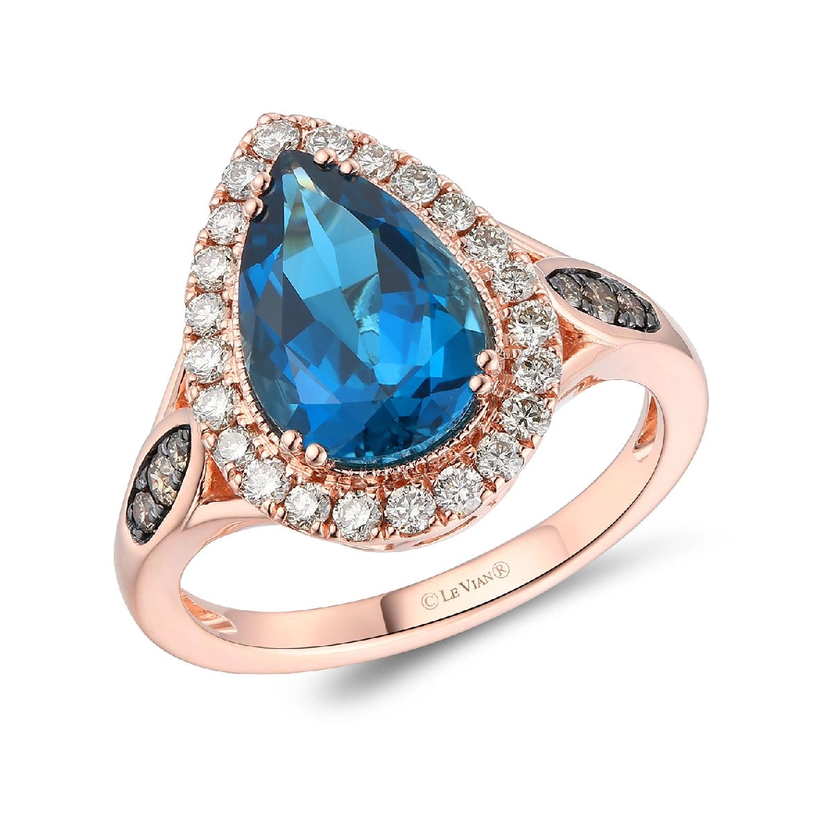 Women’s platinum halo engagement rings-Le Vian 14K Strawberry Gold Deep Sea Blue Topaz and Chocolate and Nude Diamond Ring