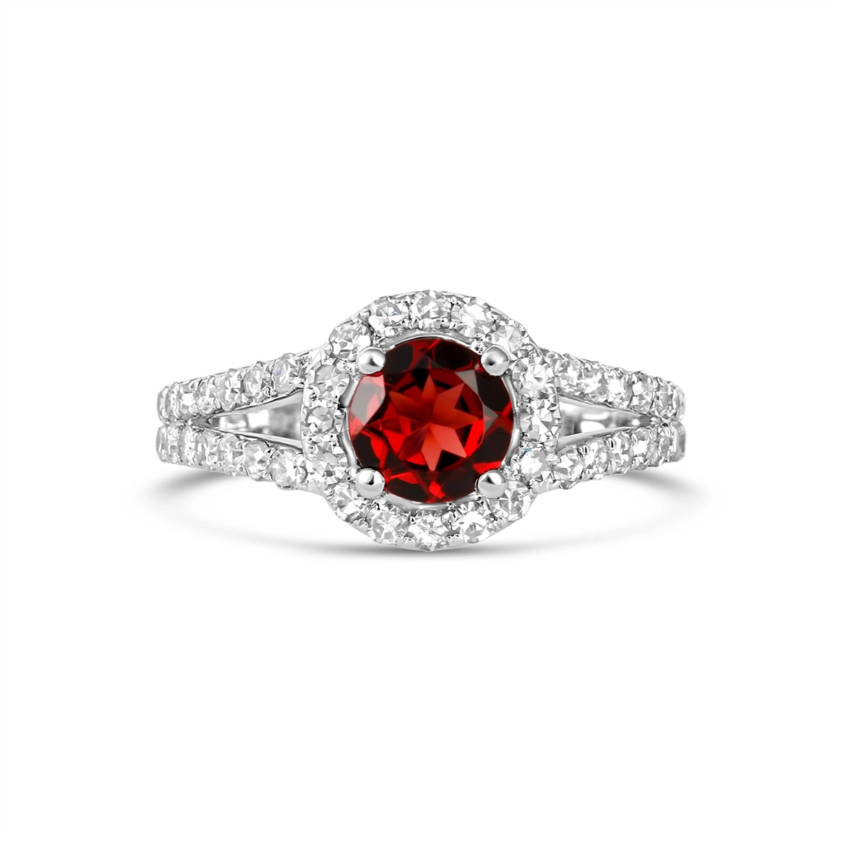 Women’s designer engagement rings-14K White Gold Garnet & Diamond Ring