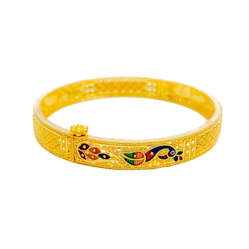 Women’s classic gold bangles-Festive Peacock 22k Gold Baby Bangle