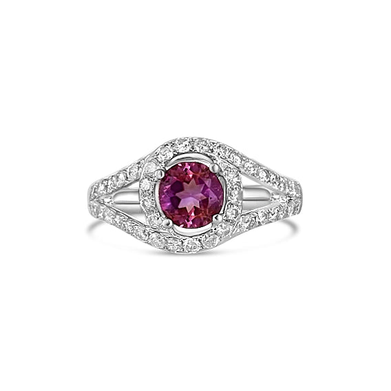 Women’s classic engagement rings-14K White Gold Amethyst and Diamond Ring