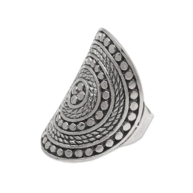 Women’s signet rings-NOVICA Handmade Sterling Silver Dotted Shield Ring (Indonesia)