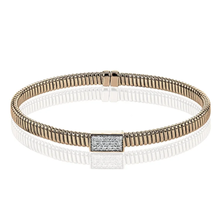 Women’s elegant chain bracelets-18k Rose gold textured bangle is highlighted by .25 ctw of diamonds set in a rectangular design. Perfect for stacking