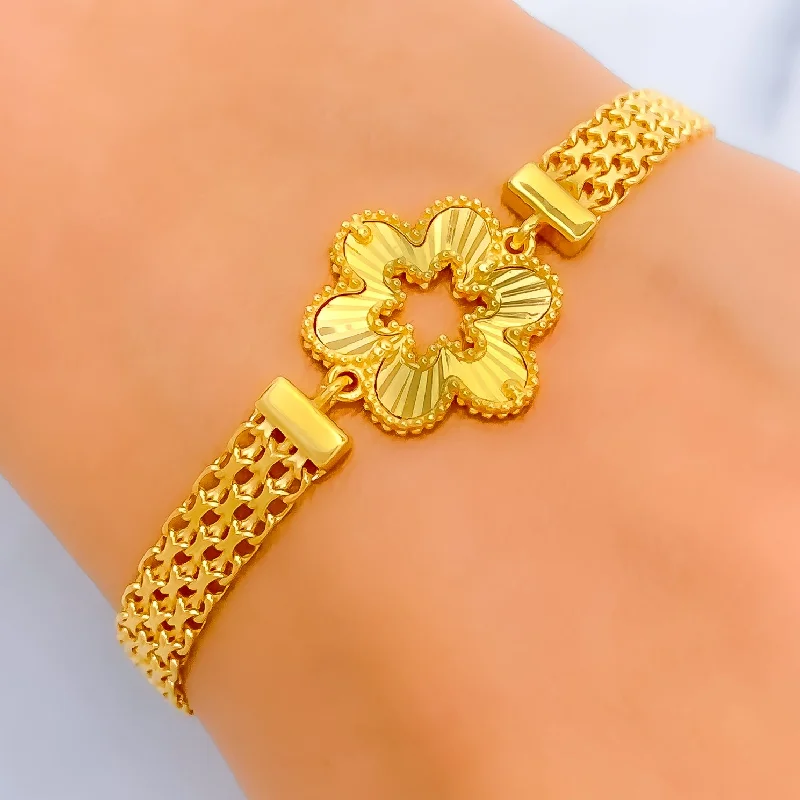 Women’s elegant tennis bracelets-Bold Open Flower 21k Gold Bracelet