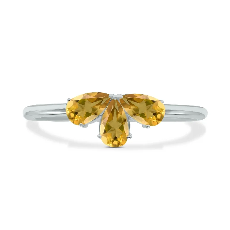 Women’s intricate design rings-Marquee Jewels Citrine Pear Shape Three Stone Ring in 10K White Gold