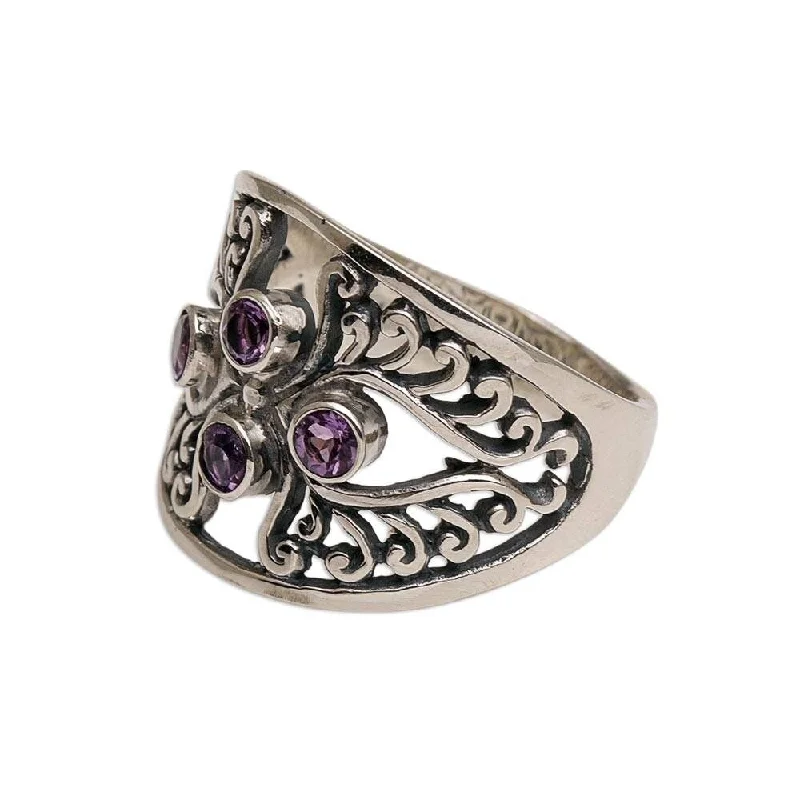 Women’s cubic zirconia rings-NOVICA Vine Queen, Amethyst cocktail ring