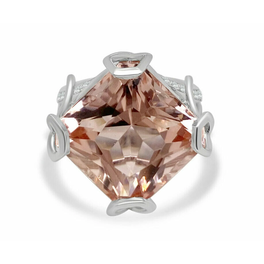 Women’s double halo engagement rings-Frederic Sage 18K White Gold Morganite and Diamond Ring