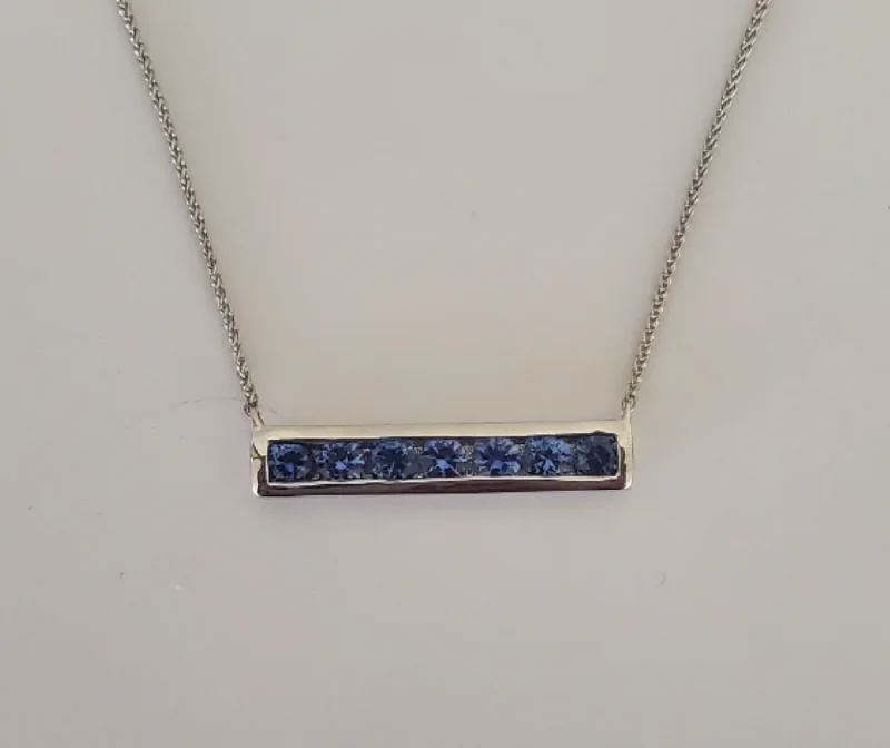 Women’s lock pendant necklaces-14kt White Gold Channel Set Sapphire Necklace