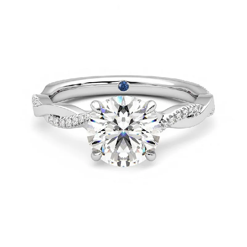 Women’s wedding ring sets-Twisted Band Round Moissanite Engagement Ring with Hidden Anniversary Stone Accent