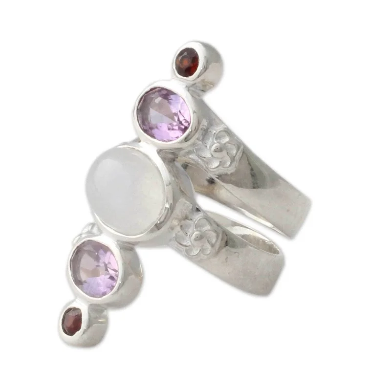 Women’s luxury diamond rings-Sterling Silver 'Spiral Enchantment' Multi-gemstone Ring