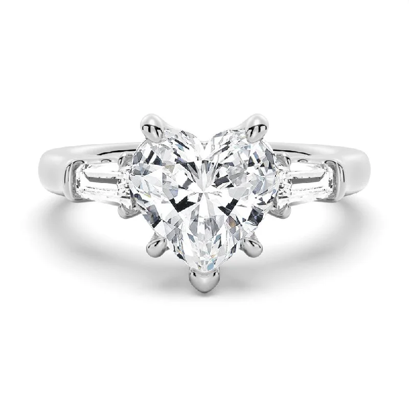 Women’s vintage diamond engagement rings-Heart-Shaped Moissanite Engagement Ring with Tapered Baguette Side Stones