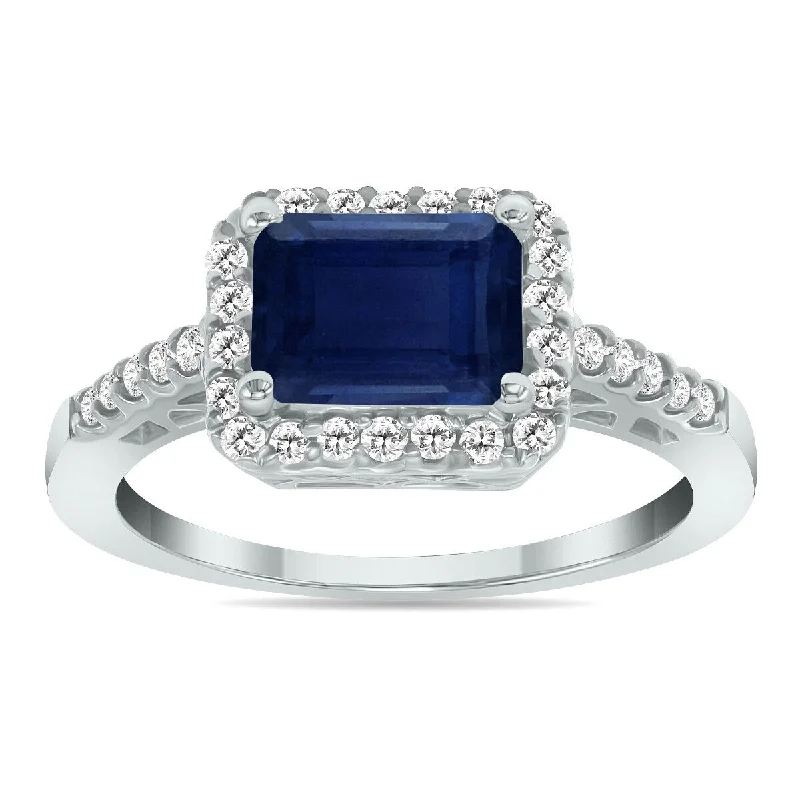 Women’s colorful gemstone rings-Marquee Jewels 2 1/2 Carat TW Emerald Cut Sapphire Diamond Ring in 10K White Gold