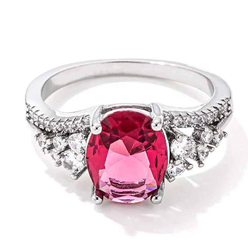 Women’s radiant cut rings-3.25ct. Rhodium Plated Raspberry Sparkle CZ Ring