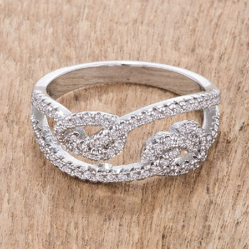 Women’s luxurious wedding rings-Rhodium Plated 1.15Ct Pave Double Knot Ring with Cubic Zirconia