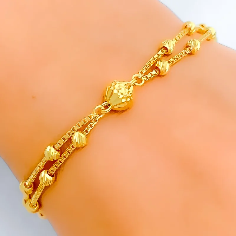 Women’s silver stackable bangles-Fancy Dual Chain Orb 22k Gold Bracelet