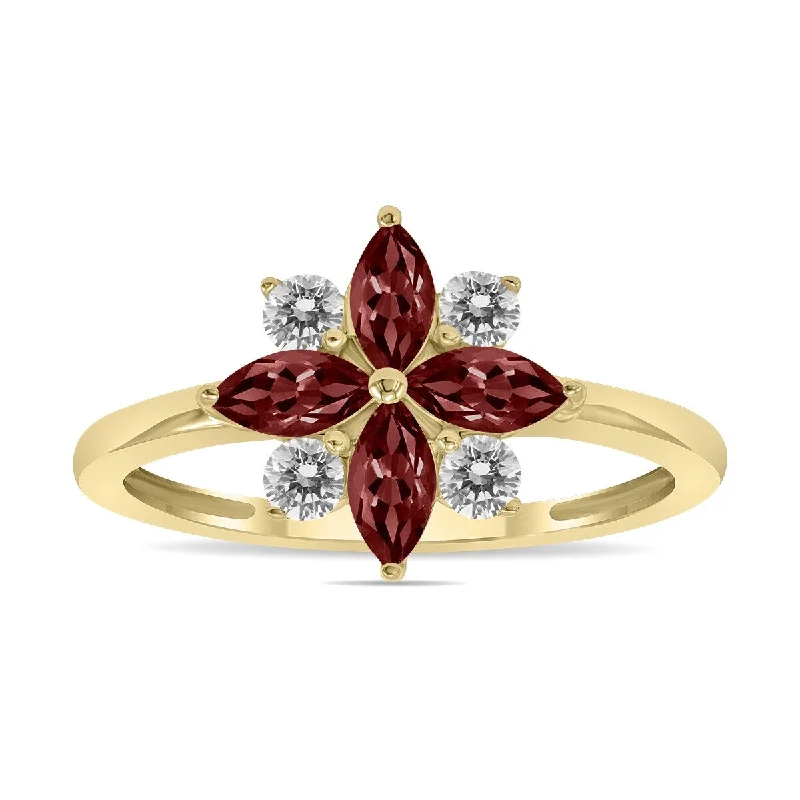 Women’s classic engagement rings-Marquee Jewels 3/4 Carat TW Garnet and Diamond Flower Ring in 10K Yellow Gold