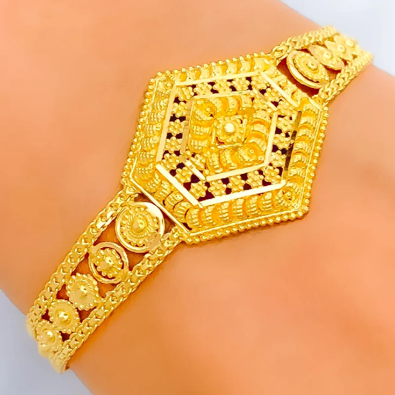 Women’s leather cuff bracelets-Graduating Geometric-Shaped 22k Gold Bracelet