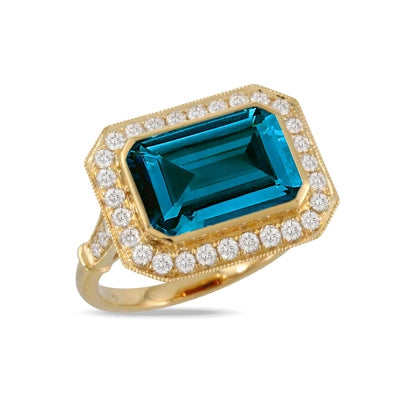 Women’s designer diamond engagement rings-Doves 18K Yellow Gold London Blue Topaz and Diamond Ring