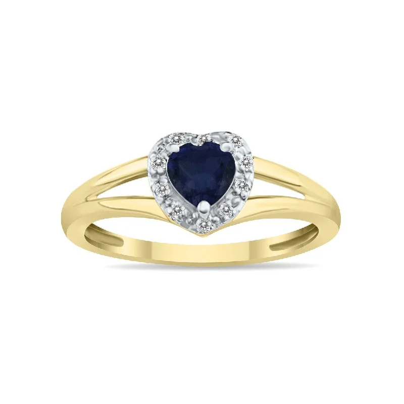 Women’s stacking rings-Marquee Jewels Heart Shape Sapphire and Diamond Ring in 10K Yellow Gold