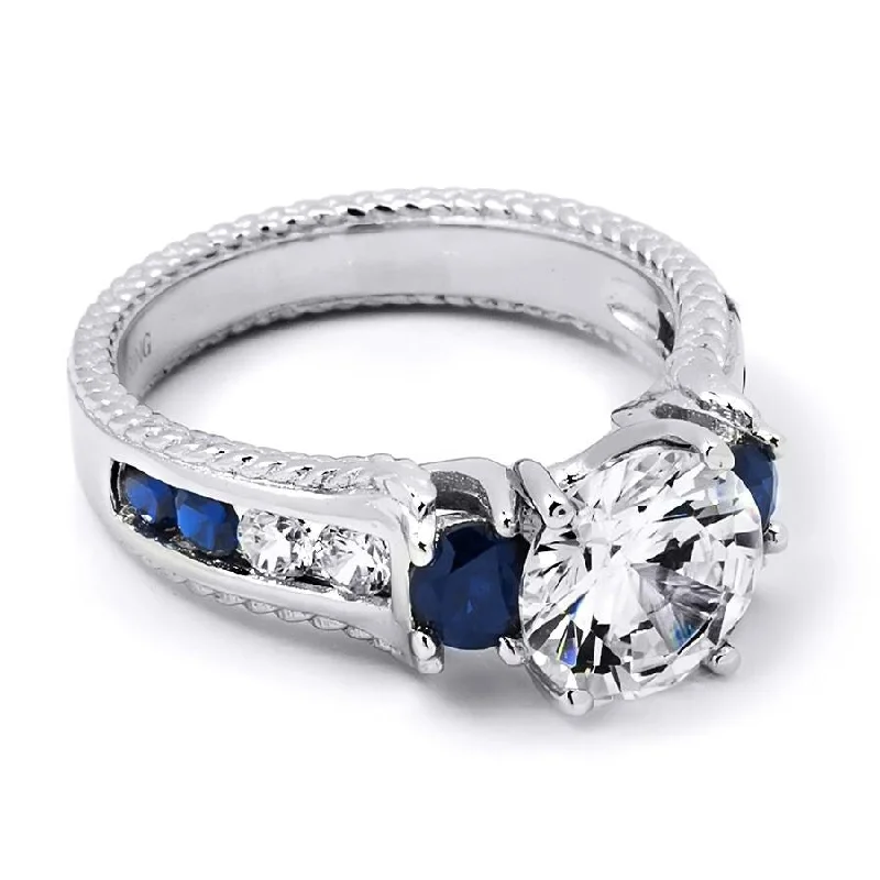 Women’s eternity rings-2.00 Carat Blue Sapphire Cubic Zirconia Gemstone Ring Sterling Silver