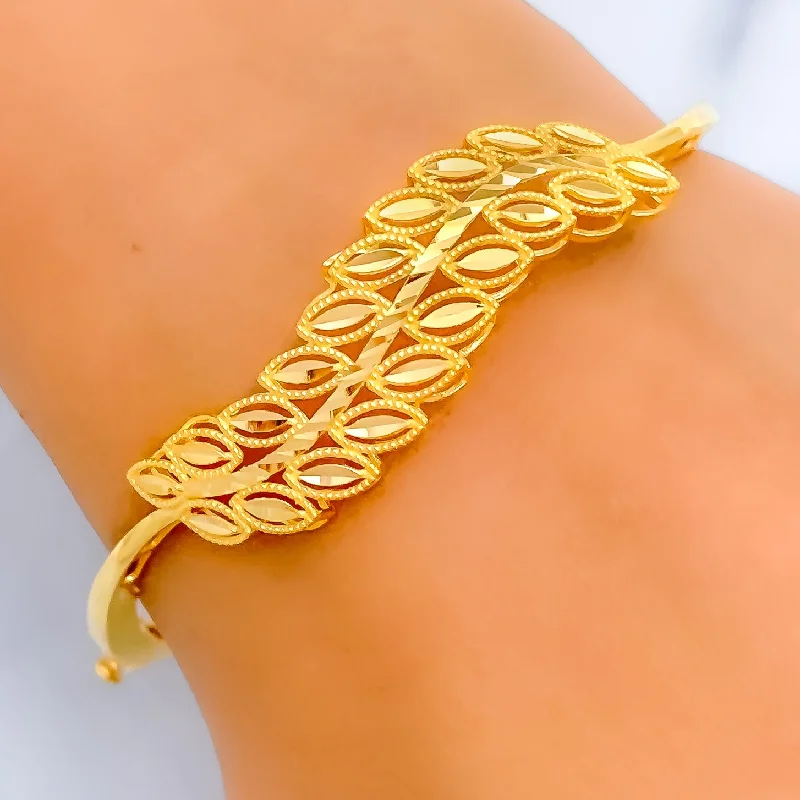 Women’s unique bangles-Glossy Gorgeous Leaf 21k Gold Bangle Bracelet