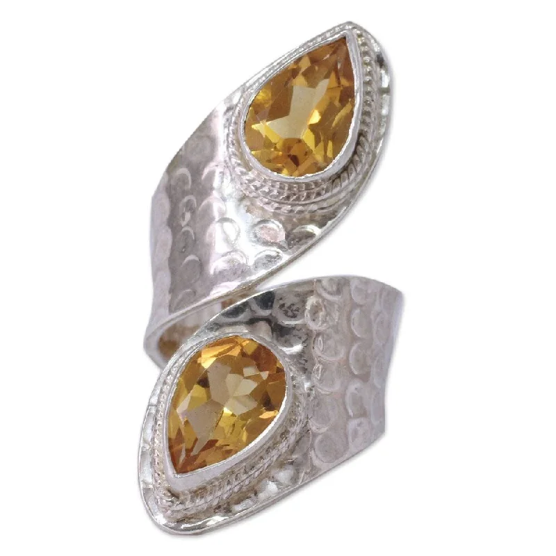 Women’s wedding bands-NOVICA Handmade Golden Yellow Faceted Bezel Ring (India)