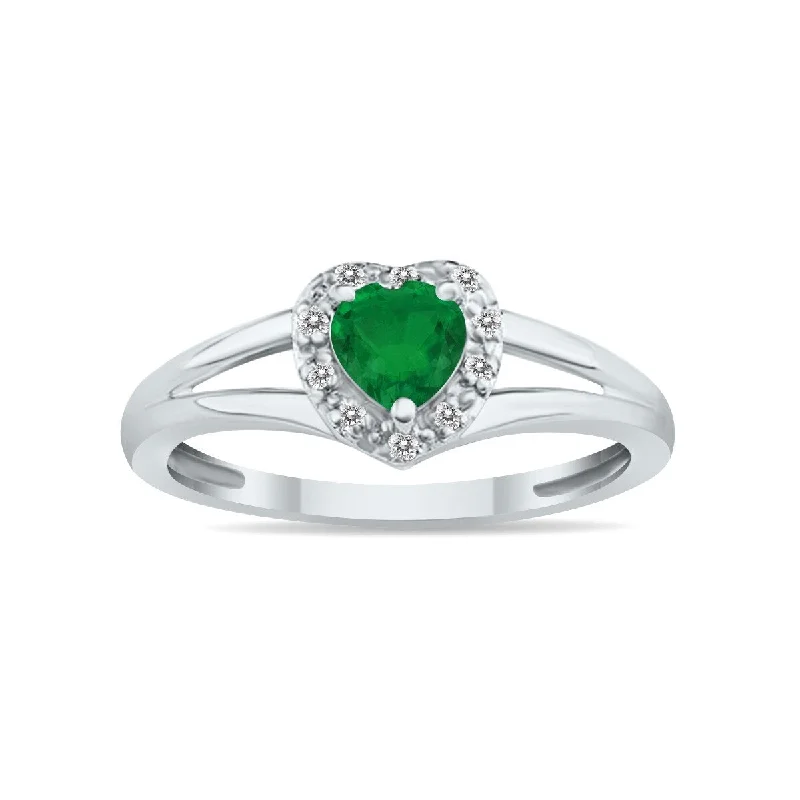 Women’s stackable gemstone rings-Marquee Jewels Heart Shape Emerald and Diamond Ring in 10K White Gold