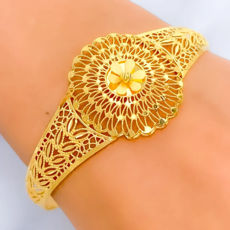 Women’s luxury tennis bracelets-Elegant Netted Flower 22k Gold Bangle Bracelet