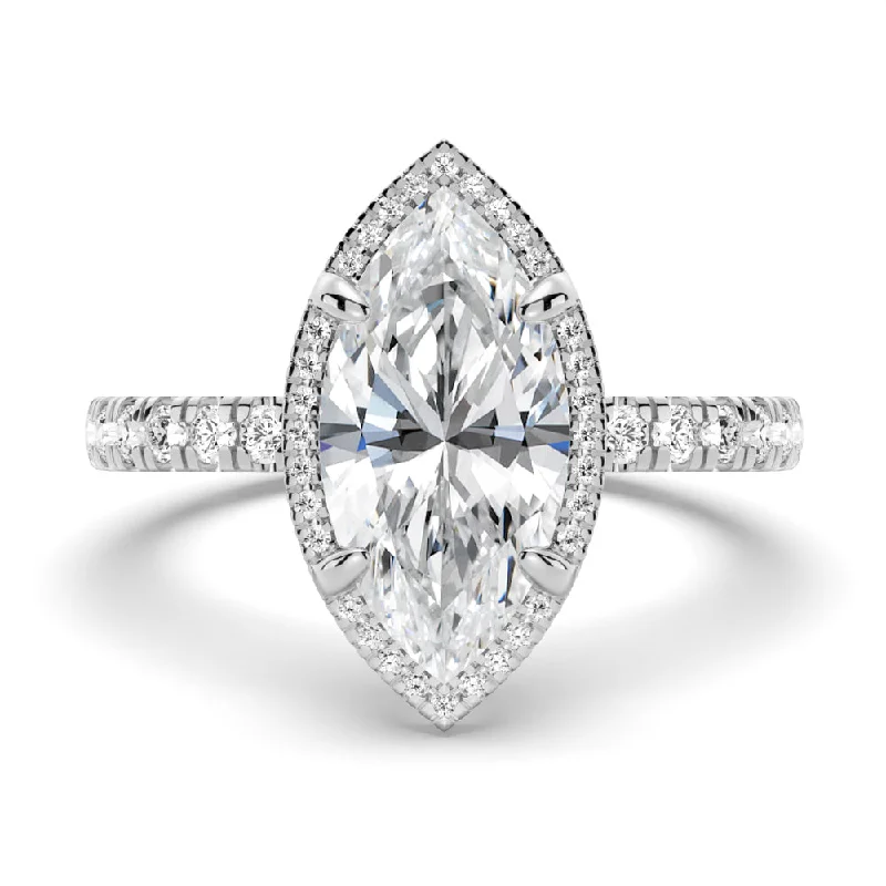 Women’s pear shaped engagement rings-Half Eternity Marquise Cut Moissanite Halo Engagement Ring