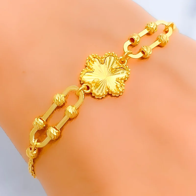 Women’s bangles with charms-Reflective Floral 21k Gold Bracelet