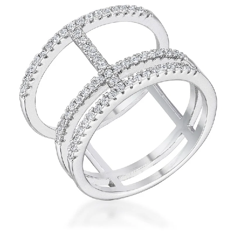 Women’s custom design rings-0.5Ct Rhodium Parallel Ring with Brilliant CZ