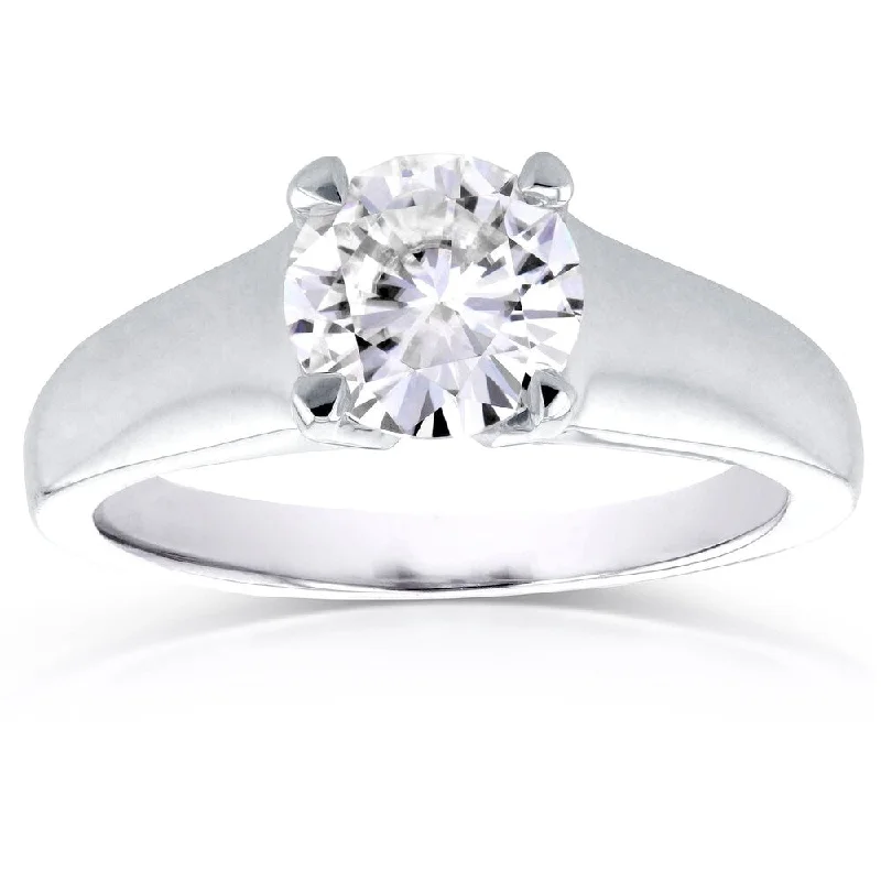 Women’s simple silver rings-Annello by Kobelli 14k White Gold 1ct Round Moissanite Classic Solitaire Ring