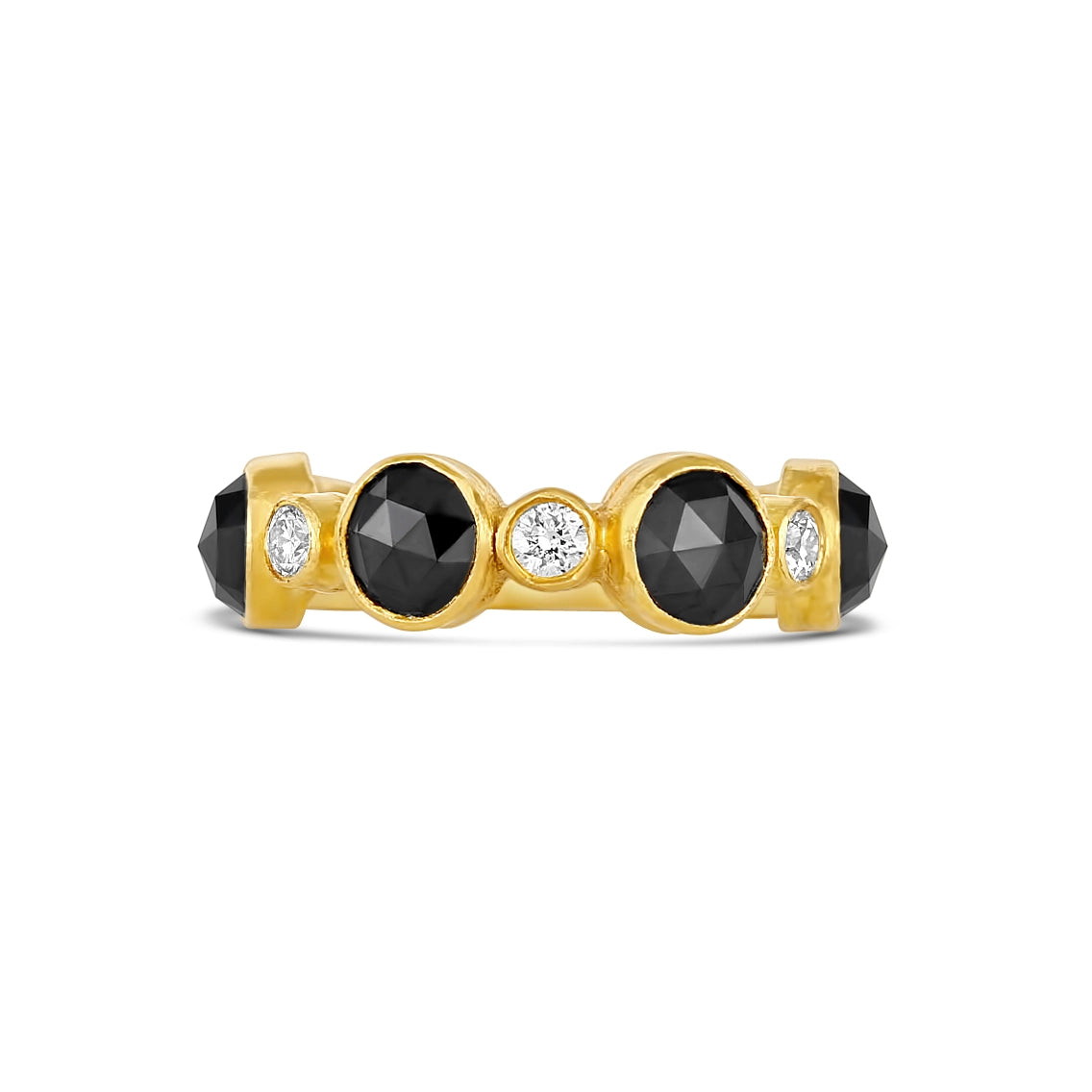 Women’s engagement rings with colored stones-24K Yellow Gold Black Diamond and Diamond Ring