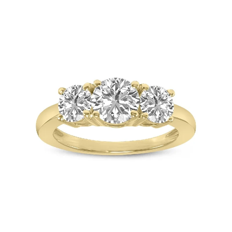 Women’s flower-shaped rings-Marquee 1 CTW Three Stone Round Cut Lab Grown Diamond Ring in 14K Yellow Gold