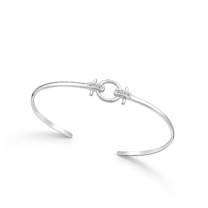 Women’s personalized charm bangles-Sterling Silver Dainty Geometric Bangle With Cubic Zirconia - Ag Sterling