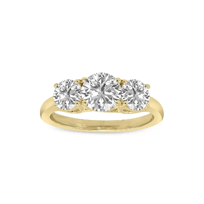 Women’s platinum diamond rings-Marquee 2 Carat TW Three Stone Lab Grown Diamond Ring in 14K Yellow Gold