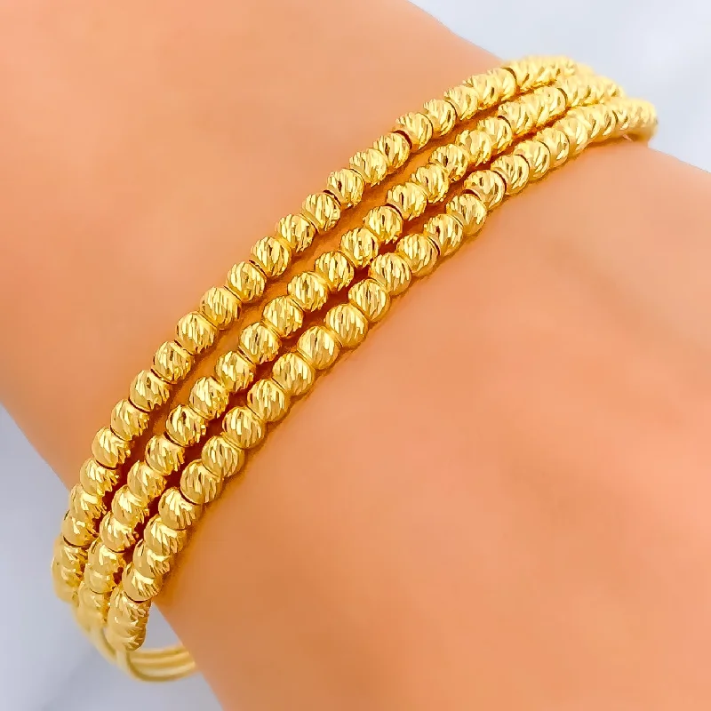 Women’s luxury bracelets-Reflective Faceted Orb 22k Gold Bangle Bracelet