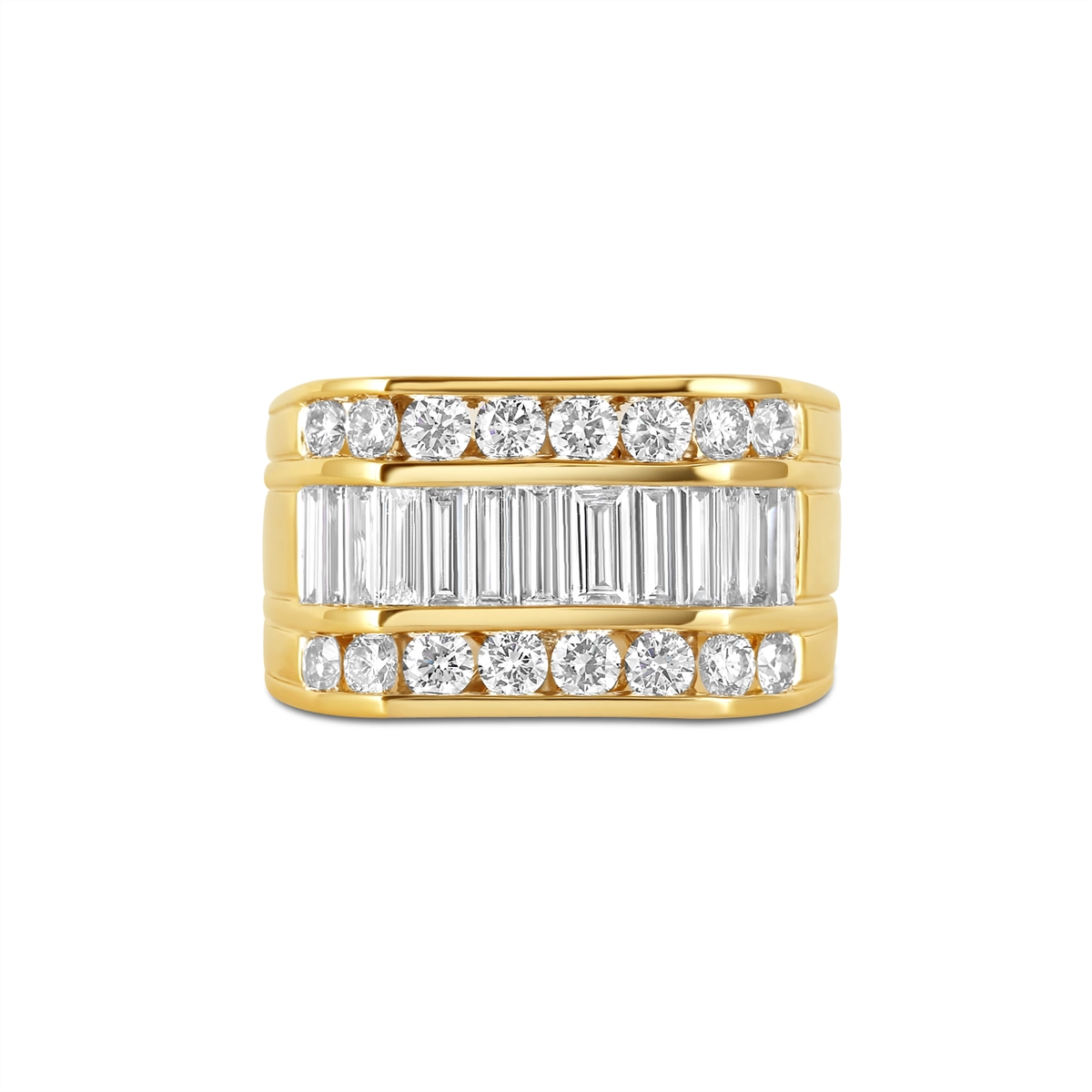 Women’s rose gold engagement rings with diamonds-Gents 14K Yellow Gold Baguette and Round Diamond Ring