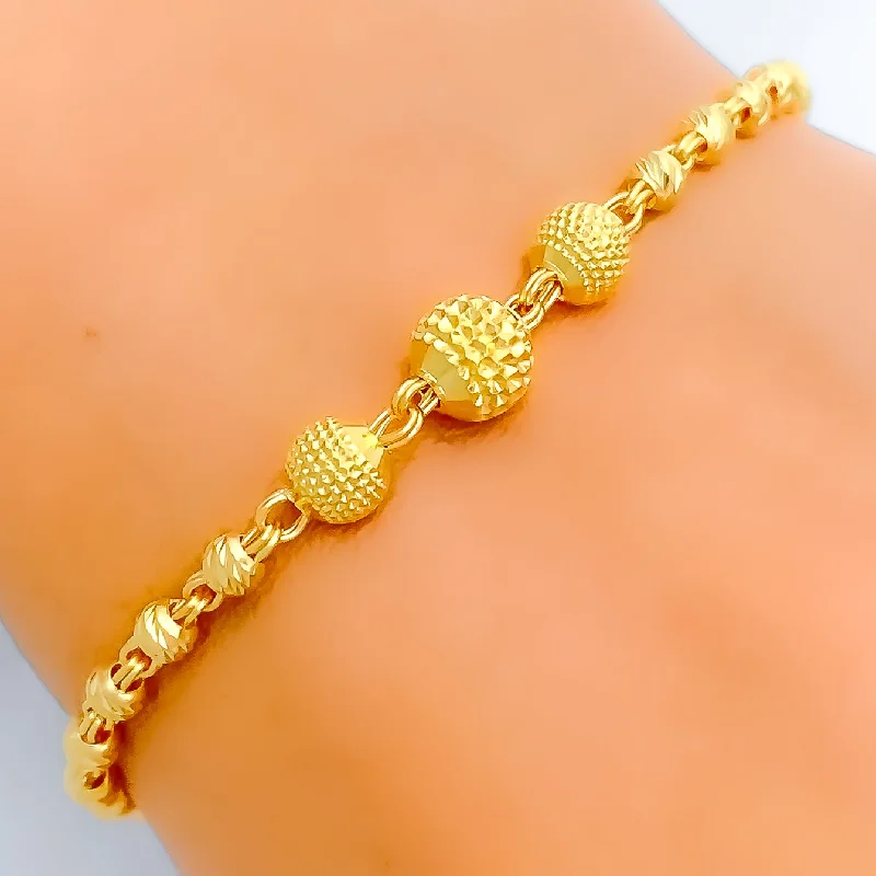 Women’s handmade bracelets-Textured Trio Orb 22k Gold Bracelet